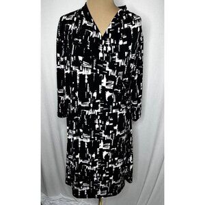 Coldwater Creek Black & White Faux Wrap V Neck Dress Size 16